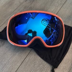 Stylish Blue and Coral Pink Ski Goggles